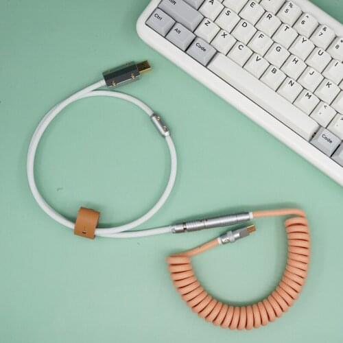 GeekCable Peach Color + White for Mechanical Keyboard Spiral Line Rear Aviation Plug Hand-made Customized Keyboard Data
