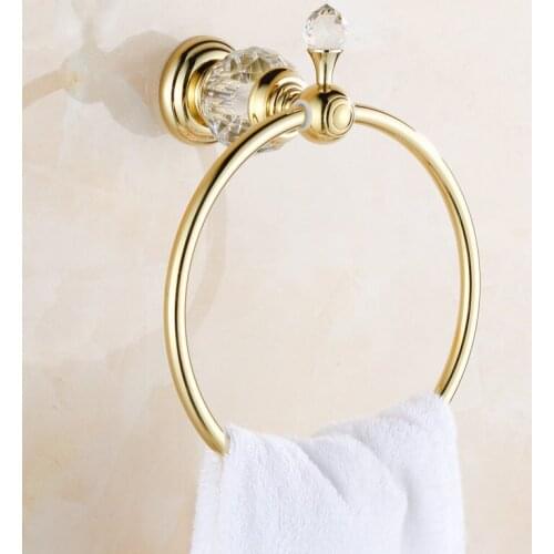 VidricTowel Rings Luxury Crystal Brass Gold Towel Ring Towel Holder Bath Towel Bar Bathroom Accessories Home Decoration Useful H