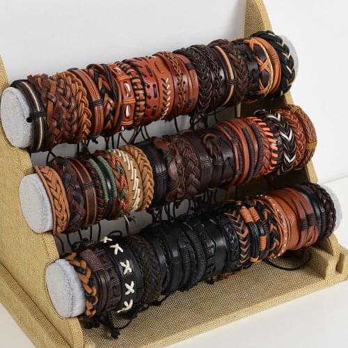 Wholesale Bulk 36PCS/Lot Leather Cuff Bracelets For Mens Womens Jewelry Party Gifts Mix Styles Size Adjustable