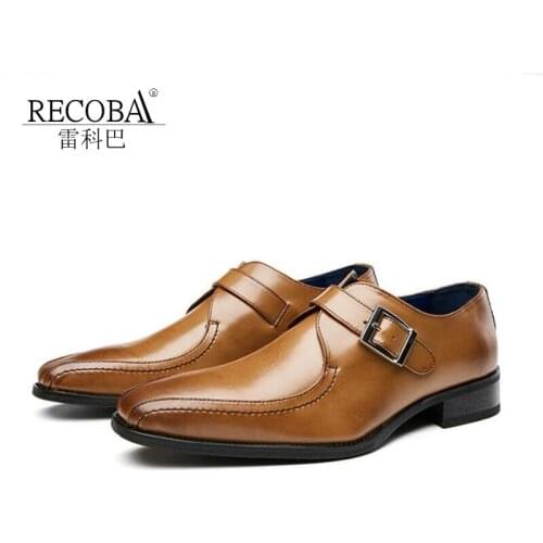 RECOBA Mens formal leather shoes cowhand single shoes casual shoes buckle wedding shoes trend petty officer gentleman shoes 4