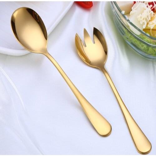 Gold Salad Spoons Fork Spoon Stainless Steel Cutlery Set Serving Set Colorful Unique Teaspoons Dinnerware For Kitchen Utensils