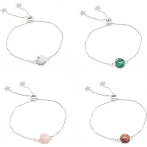 Natural Stone Bracelet Men Women Tiger Eye Opal Brown Sand Yoga Healing Round Bracelet Women Adjustable Chain Bracelet