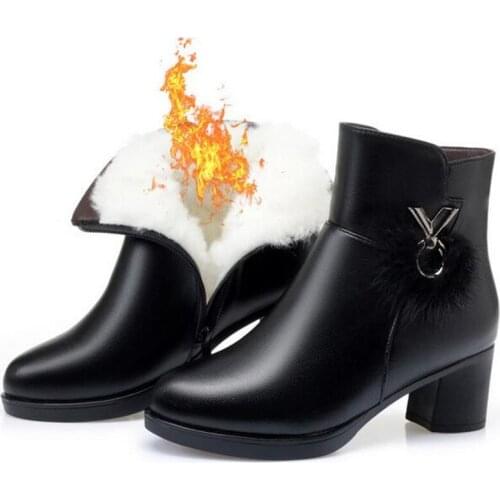 2021 New Warm Snow Boots Winter Shoes Fashion Boots Real Fur Metal Genuine Leather Shoes Woman Boots Women Warm Shoe Ankle Boots