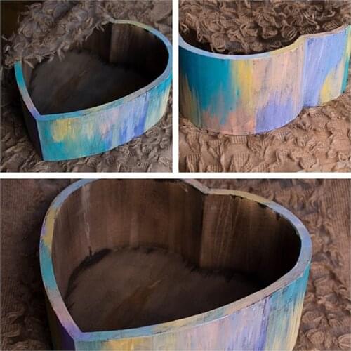 New retro chic custom love small wooden shed rainbow basin newborn photography props photography basket accessories 40*40*15cm