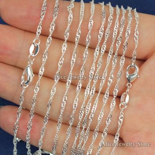 Wholesale lots 10pcs/lot 2mm Fashion Silver Plated Water Wave Chain Necklace 16"-30" Wholesale Fashion Jewelry Necklace Chains