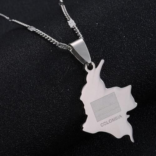 Stainless Steel Colombia Map Pendant Necklace Trendy Map of Colombian Chain Jewelry