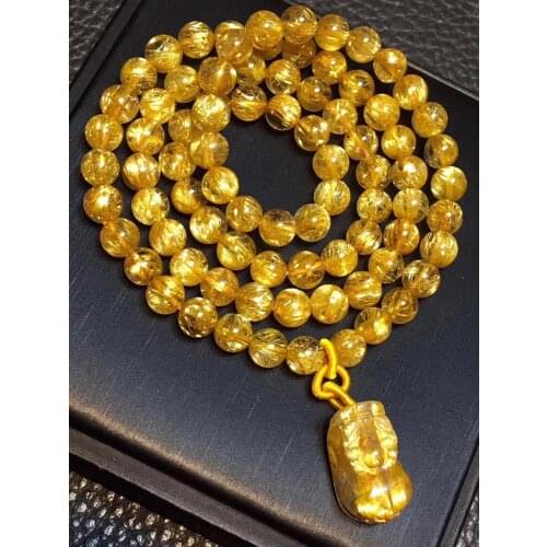 Natural Gold Rutilated Quartz Clear Beads Bracelet 6.2mm Women Men 3 Laps Wealthy 20/11/8mm Pi Xiu Pendant Certificate AAAAA