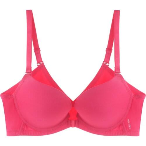 Simple Fashionable Seamless Glossy Bra watermelon red Gather Top Front Buckle Design Sexy Underwear Beatuty Women