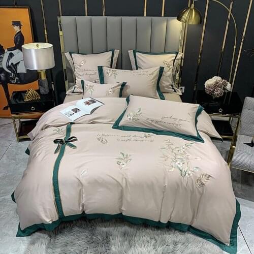 Luxury 800TC Egyptian Cotton Floral Embroidery Bedding Set Queen King Size Bow Duvet Cover Bed Sheet Pillowcases Home Textiles