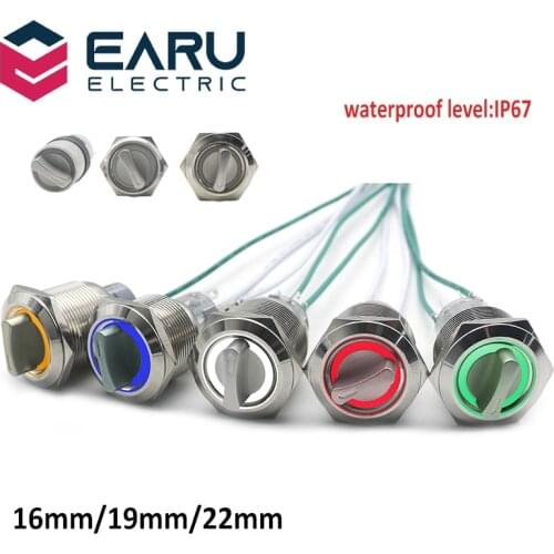 Self-return Momentary Self-locking Fixation Waterproof DPDT Illuminated Metal Selector Knob Rotary Switch 2 3 Position LED Lamp