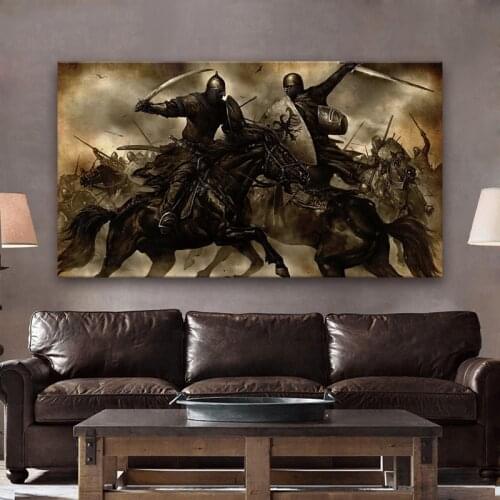 Medieval knight warrior soldier battle fantasy artwork living room decoration home art decor wood frame fabric poster