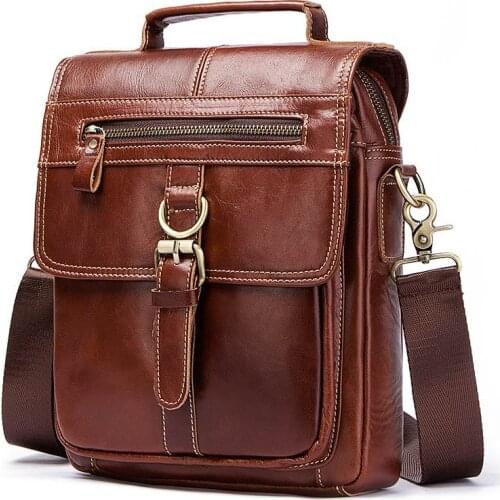Mens Genuine Leather Vintage Shoulder Bag Male Crossbody Bags Men High Quality Large Capacity Travel IPad Handbag Briefcase