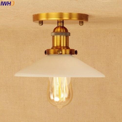 IWHD White Glass LED Ceiling Light Plafon Golden Living Room Retro Loft Style Industrial Vintage Ceiling Lights Edison Lighting