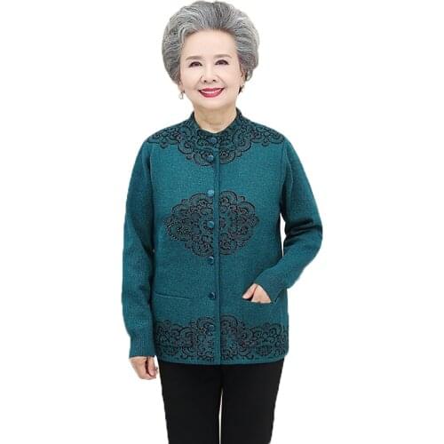 Middle-aged Elderly Women Sweater Cardigan Coat New Spring Autumn Jacket Long-sleeved Loose Thin knitt Sweater Female Tops R168