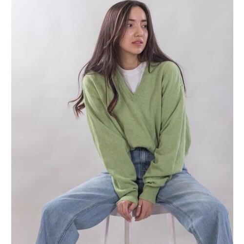 B-TOTO American Retro Fruit Green Sweater Sweetheart Neck Sweater Women Loose Ins Tide Thin Section 2021 New Fashion