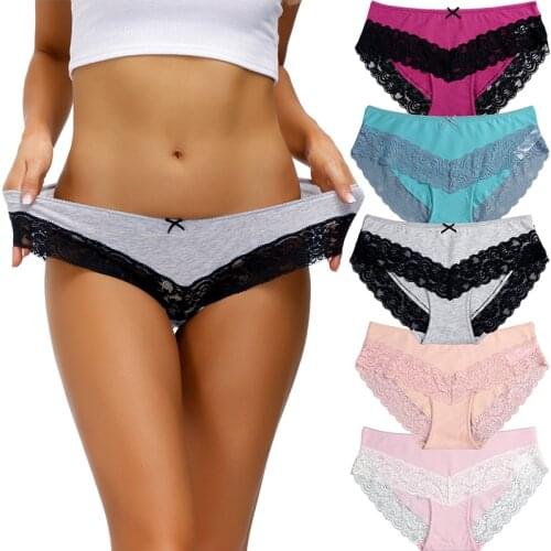 5pcs/set cotton panties womens underwear set sexy lace cute bow Female Underpants Briefs Solid Color Soft Lingerie S-XXL design