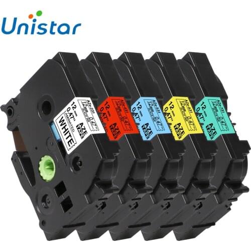 Unistar 5pcs Compatible Brother P-touch Tape 12mm Combo Set TZe-231 TZe-431 TZe-531 TZe-631 TZe-731 Mixed colors Label Ribbons