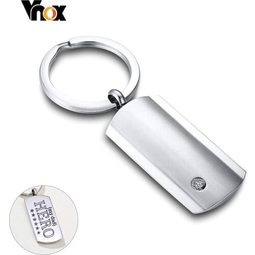 Vnox Custom Key Chain Matte Stainless Steel with AAA CZ Stone Insert Business Style Geometric Keychains for Women Men