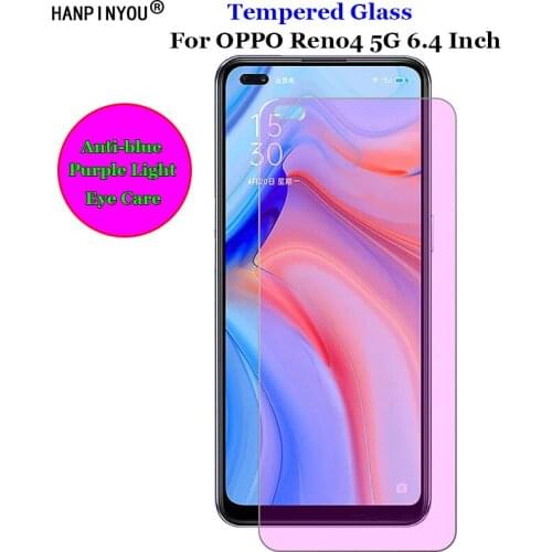 For OPPO Reno4 5G 6.4" Anti Blue Purple Light Ray Eye Care Tempered Glass 9H 2.5D Premium Screen Protector Protection Film