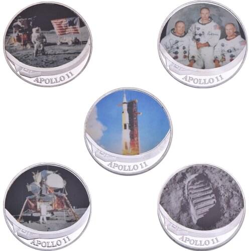 WR Apollo 11 50th Anniversary Silver Collectibles Coins with Coin Holder Original Challenge Coin US Medal Collector Dropshipping