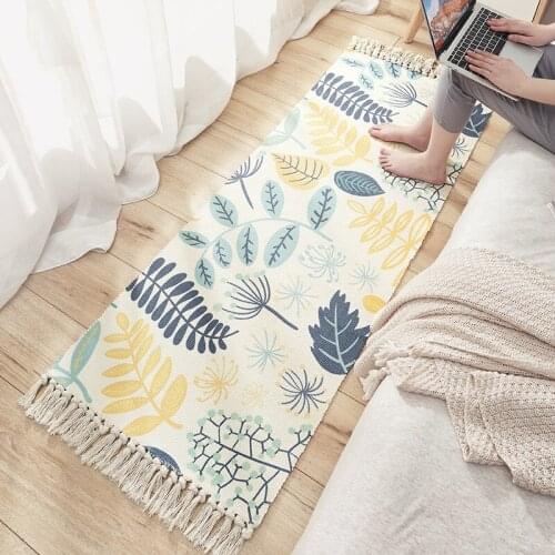 Japanese Cotton Woven Non-slip Bath Mat Household Bedroom Living Room Balcony Long Strip Tassels Bay Window Floor Pad
