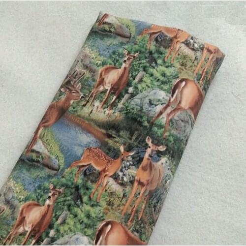 Vivid Forest Sika Deer Printed Cotton Fabric 50x105cm Animal Fabric Patchwork Cloth Dress Party Home Decoration