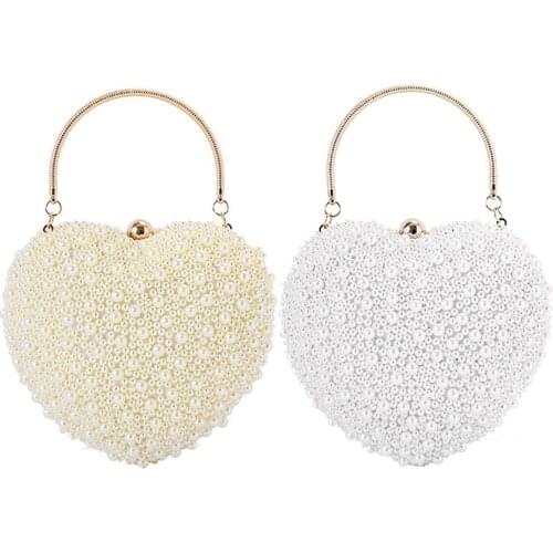 Pearls Design Women Heart Clutch Evening Bags Chain Shoulder Bags Girls Handbags Purses For Ladies Party Bags