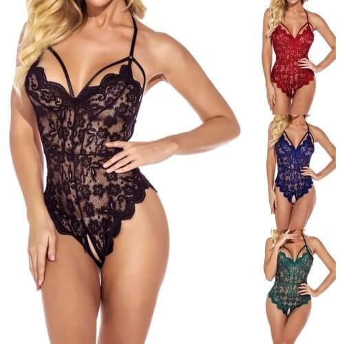 Womens One-piece Sexy Lace Hollow Tight-fitting Open One-piece 2021