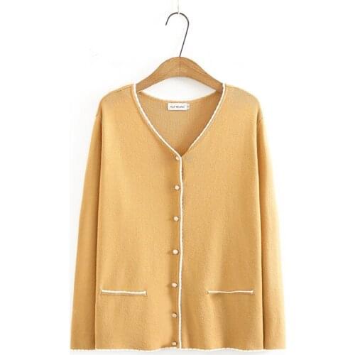 Oversize Cardigan for women 2021 spring autumn V-neck yellow black pink soft knitted Ladies sweater