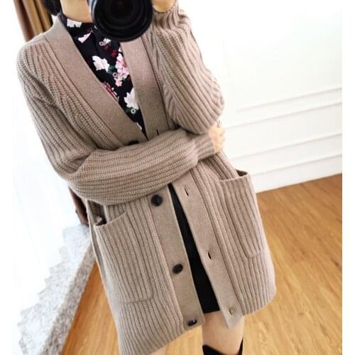 2019 Women Cardigans Sweater V Neck Solid Loose Knitwear Single Breasted Casual Knit Cardigan Outwear Winter Jacket Coat AA5183