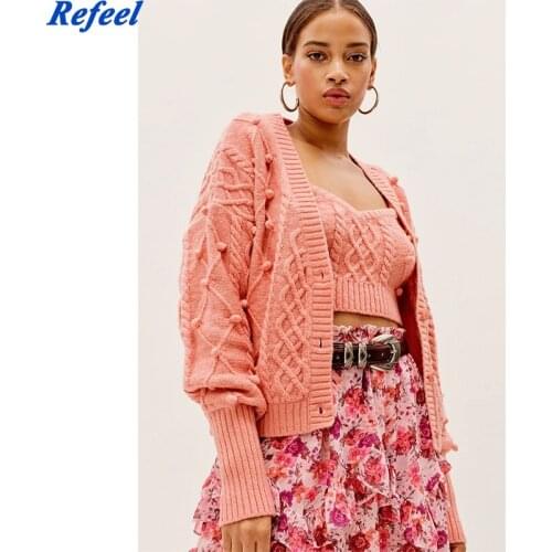 Women Sweater cardigan two piece set fall winter streetwear coat single breasted cropped cardigan