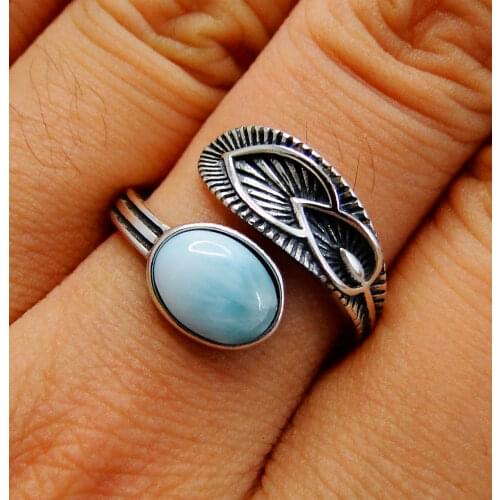 925 Sterling Silver Natural Dominica Larimar Ring Open Size Ring Party Ring For Women