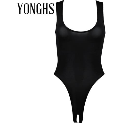 Womens Lingerie Crotchless Thong Bodysuit for Sex Stretch Sleeveless High Cut Thong Leotard Bodysuit Underwear with Open Crotch