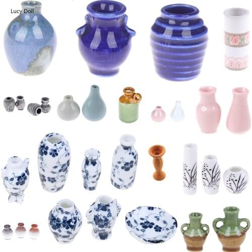 1/2/3/5/7/9 PCS DIY House Mini Ceramic Porcelain Vase Accessories Doll House Miniatures 1:12 Accessories Decorative Miniature