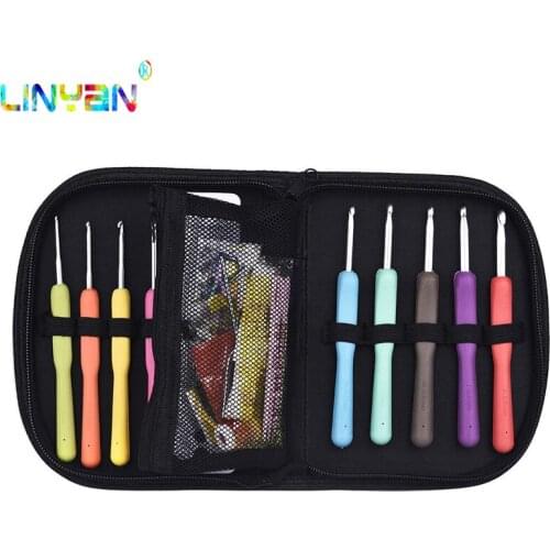 1 set Hot sell wave point bag TPR crochet hook Yarn knitting tools Stainless steel hand sewing bearded needle Craft Needles t49
