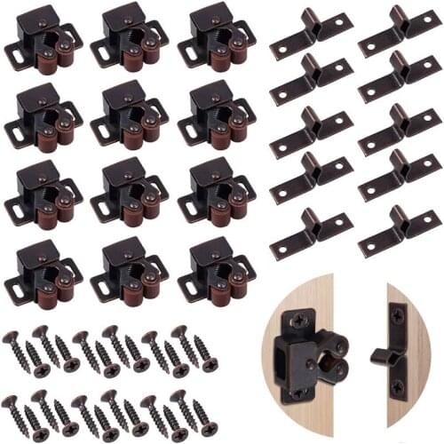 10pcs Door Catches Double Roller Catch Cabinet Latches with Screws Antique Copper Catch Door Latch Hardware for Closet Furniture