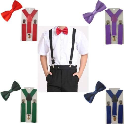 2pcs Suspenders Elastic Children Necktie Boys Adjustable Braces Kids Bow Tie Set Y Back Bowties Bowties Belts Bowknot