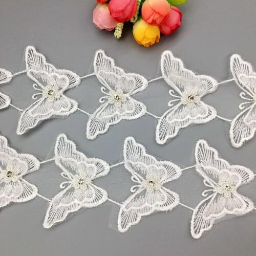 20Pcs Butterflies Vintage Bead Diamond Lace Trim Edge Embroidered Wedding Dress Ribbon Applique Trimmings DIY Sewing Craft