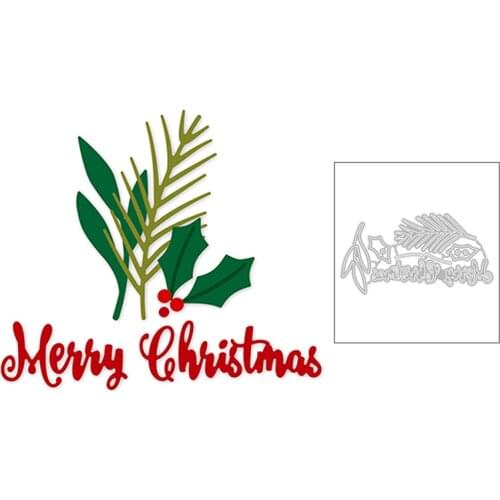 2020 New English Word Merry Christmas and Plant Leaf Embossing Metal Cutting Dies For Scrapbooking Greeting Card Making no stamp