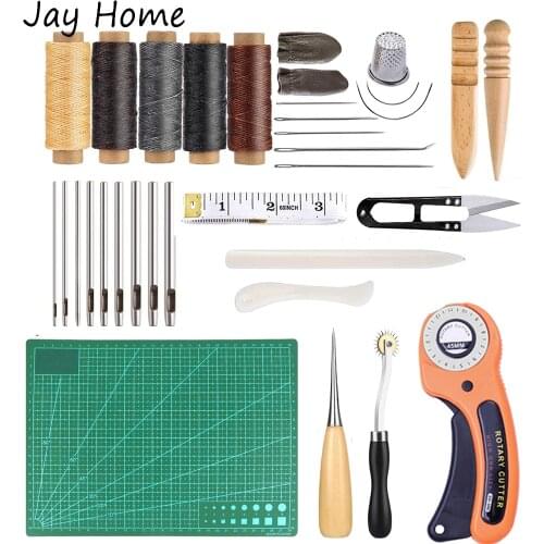 26PCS Leather Sewing Repair Kit & Sewing Awl & Waxed Thread & Leather Needle & Rotary Cutter for Fabric Sewing Stitching Craft