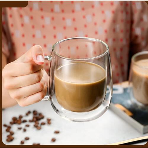 350ML Double Wall Glass Mug Resistant Tea Beer Mug Milk Lemon Juice Cup Drinkware Lover Coffee Cups Mug Gift Coffee Creativity