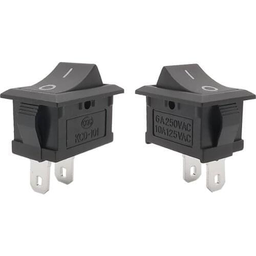 5/10Pcs KCD-101 2 Pin Boat Rocker Switch AC Power Rocker Switchs 6A 250V 10A 125V Black 15*21mm KCD101