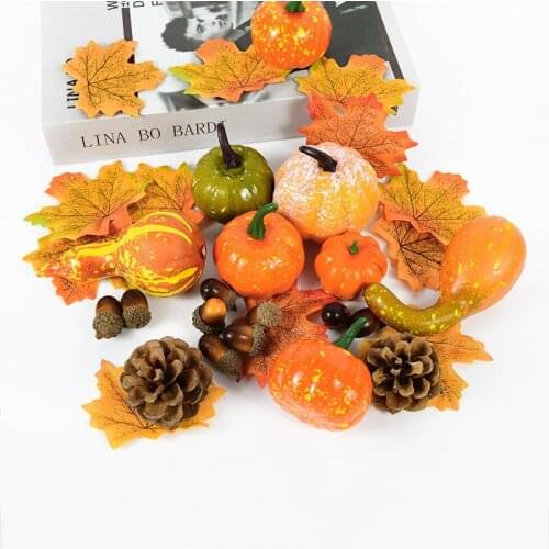 50Pcs Mixture Artificial Pumpkin Hazelnut Pine Cones Maple Leaf Set Halloween Thanksgiving Fall Party Home Decoration Supplies