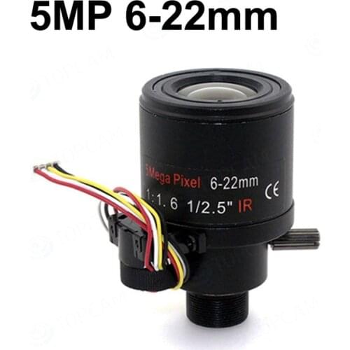 Free Shipping 5 Megapixel 6-22mm Motorized Lens HD CCTV Camera Lens D14 Mount 1/2.5" Image Format F1.6 DC Zoom DC Focus