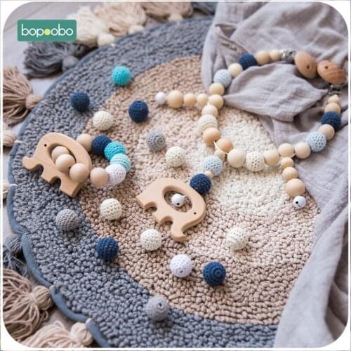 Bopoobo 2pcs Baby Crochet Beads Teether Bracelet Bpa Free Infant Bed Hanging Rattles Toys Elephant Stroller Mobile Pacifier Clip