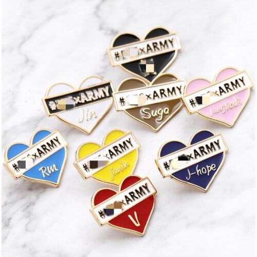 Kpop Bangtan Boys ARMY Letter Heart Brooch 2021 JIMIN SUGA V JIN RM J-HOPE JH Name Brooch Fashion Jewelry Fans Collection