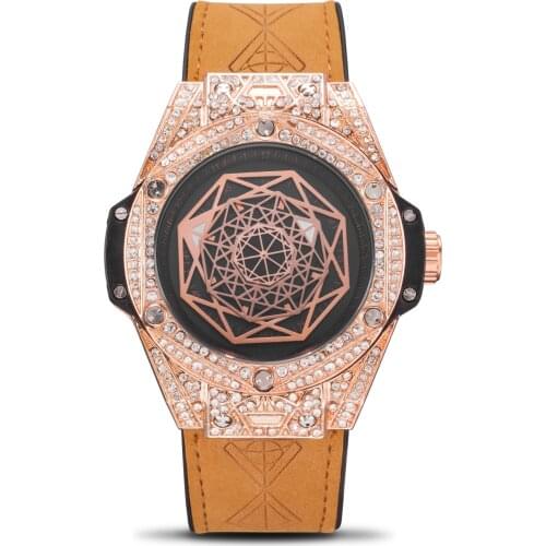 2021 New Diamond Mens Watches Top Brand Leather Chronograph Waterproof Sport Quartz Watch For Men Clock Gift Relogio Masculino