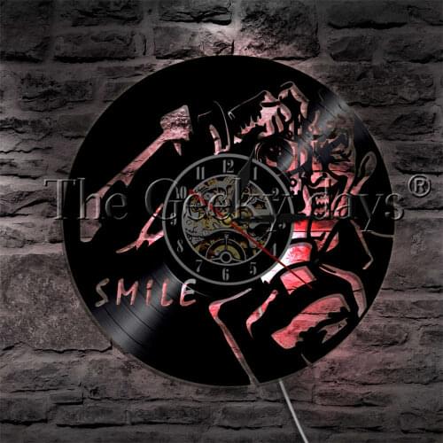 Joker Smile Take Photo Vinyl Record Wall Clock With LED Backlight Photography Camera Creative W Decorative Lighting