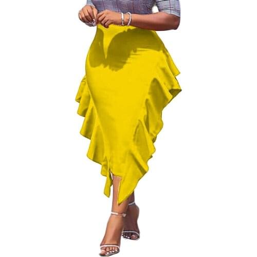 Elegant Office Skirt Womens Ruffled Solid Color Chiffon Mid-length Skirt 2021 Summer New One Step Hip Skirt Fashion Party S 3XL