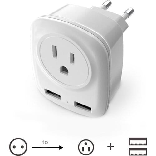Electric EU Plug Power Strip Smart Socket 2 USB 5V 2.4A Port Charger Adapter to US Plug Socket Global Travel Home Office